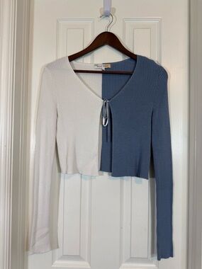 Hazel Moon Two Tone Ribbed Tie Front Cropped Cardigan Size S